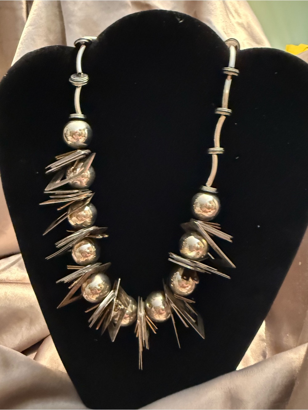 Silver tone Spike & Ball Statement Necklace.